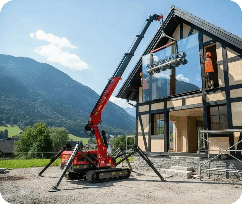 Подъем стеклопакета мини краном "паук" Подъем стеклопакета мини краном "паук"